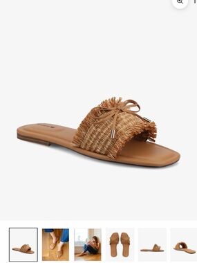 Birdies Woven Fringe Slide in Tan